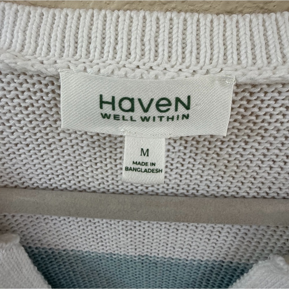 Haven Well Within linen & organic cotton sweater. EUC, size M. White & Seafoam. - Picture 2 of 5